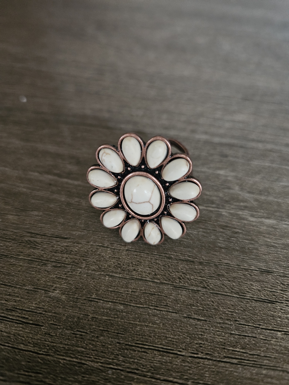 Floral White Stone Statement Ring - NWOT